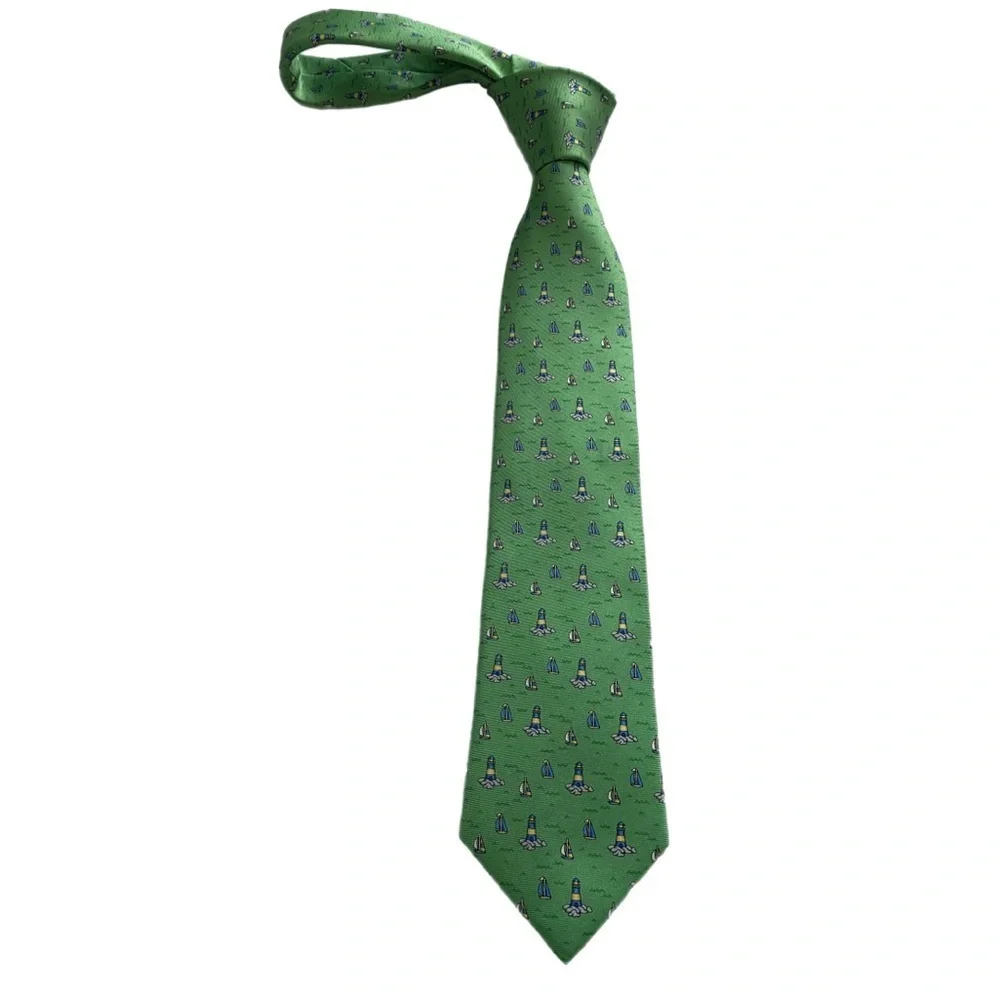 Haspel Silk Tie Green Nautical Tipped Bar Tac Keeper Loop 60”x3.25” 80s to 90s